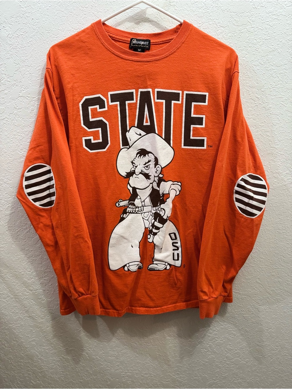 Vintage Orange Long-Sleeve 'STATE'  long sleeve-M- with Mascot Graphic